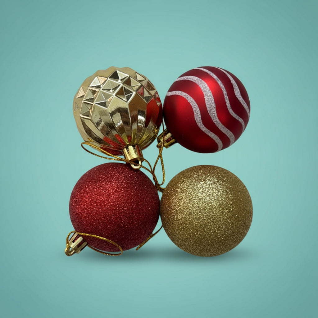 Red & Golden Ball Ornaments Christmas Decor (Set Of 4) by Gift Hub Mart