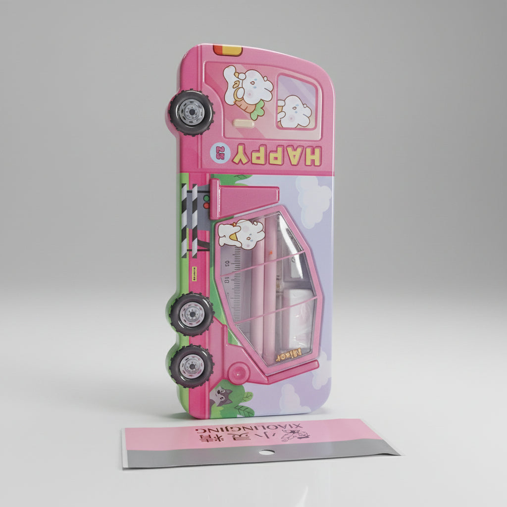 Happy Mixer Truck Metal Pencil Box With Stationery