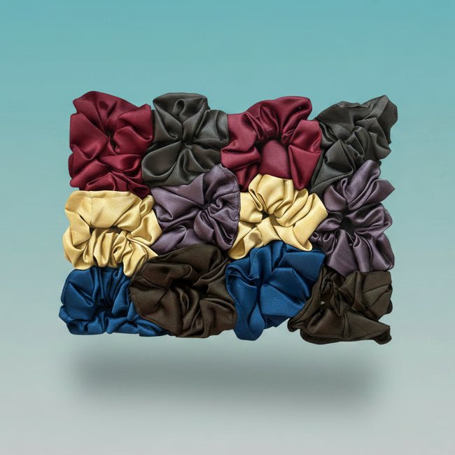 Satin Scrunchies by Gifthubmart in assorted colors, soft satin hair ties.
