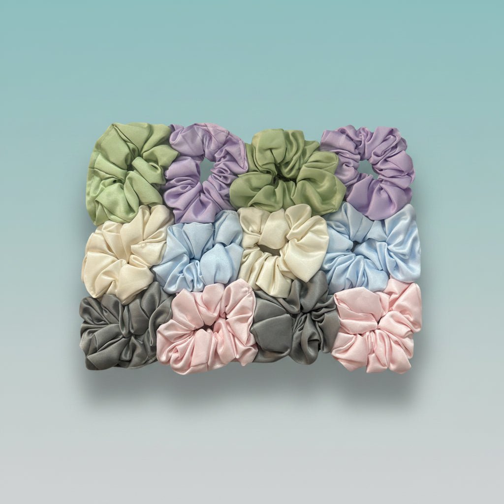 Satin Scrunchies by Gifthubmart in assorted pastel colors - hair ties set