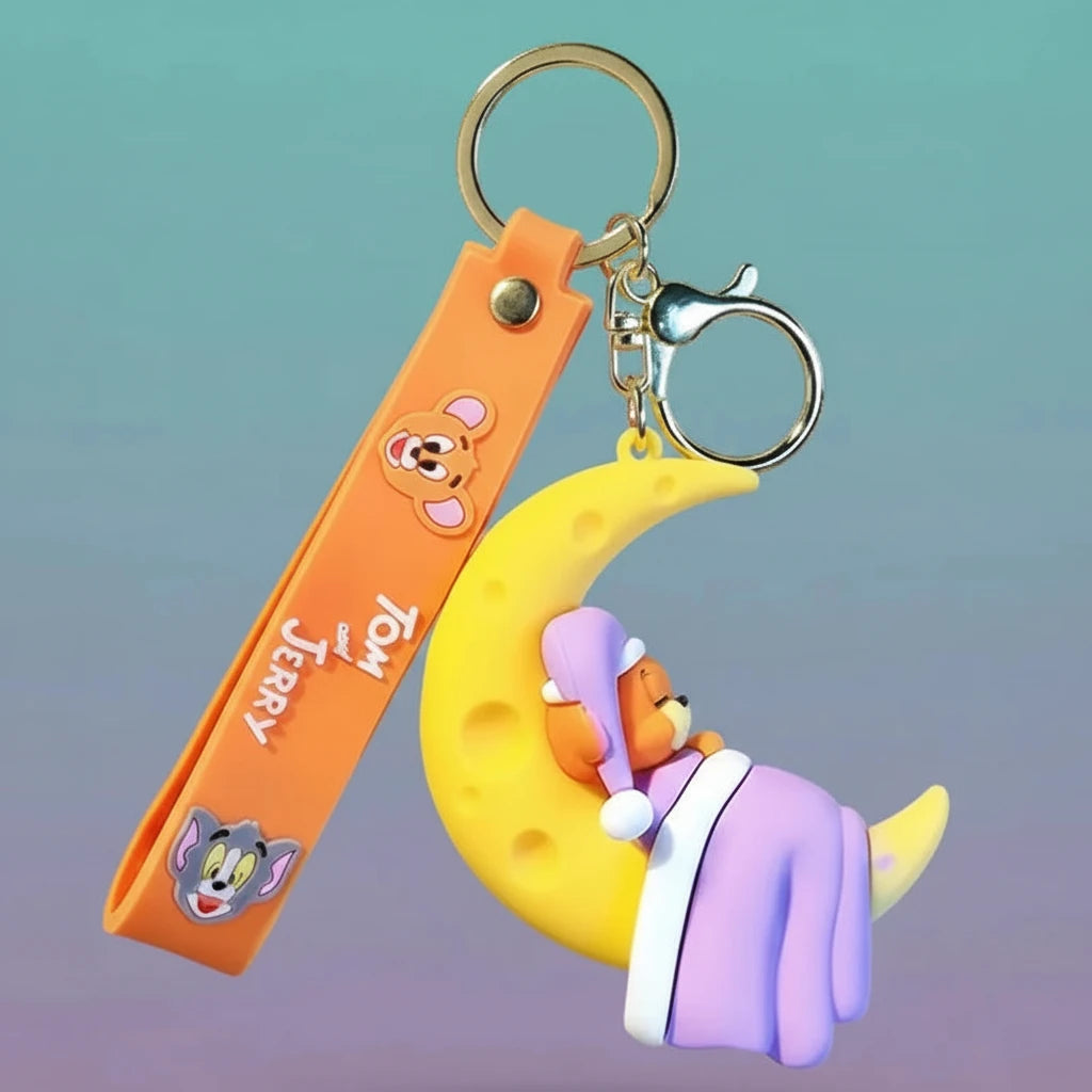 Tom & Jerry on Moon 3D Rubber Keychain with Wristband by Gifthubmart