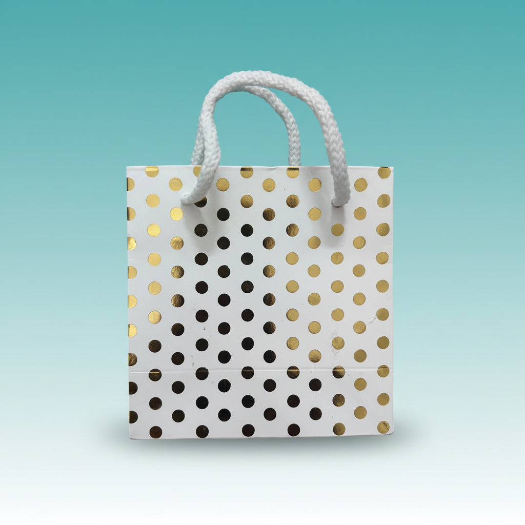 White With Golden Polka Dot Mini Paper Bag 12.5*12.5 cm by Gift Hub Mart