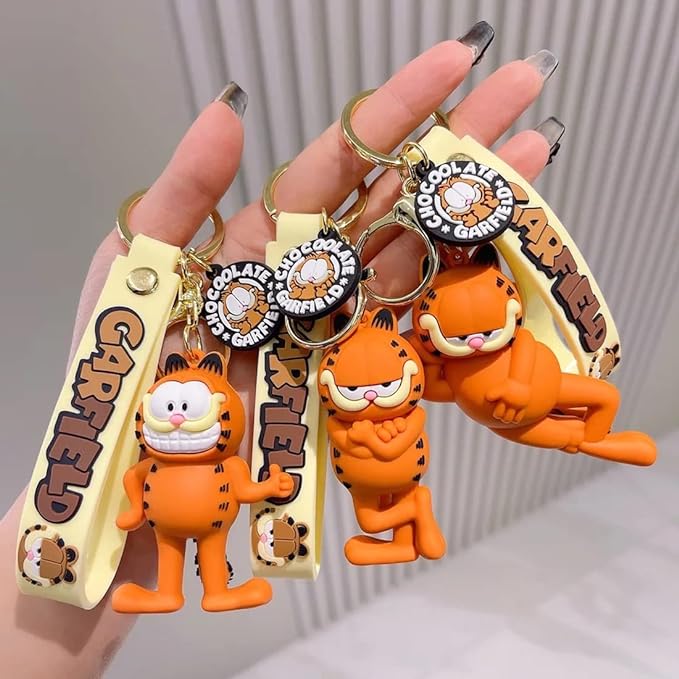 Garfield Cartoon 3D Rubber Keychain with Wristband