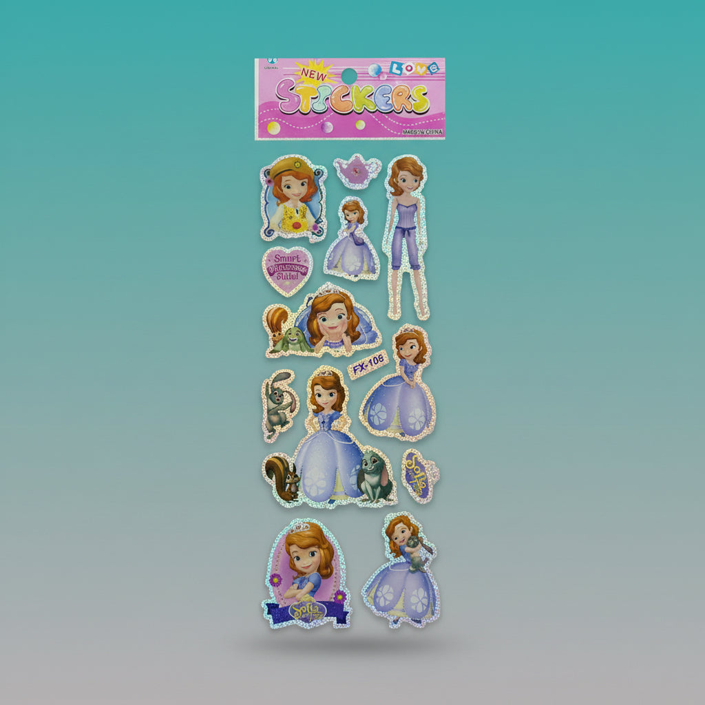 MRP10 Stickers by Gift Hub Mart — holographic Sofia the First princess sheet with blue-purple outfits