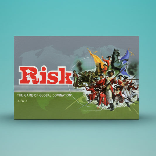 Risk - The Game of Global Domination board game box by Gift Hub Mart, green and grey cover