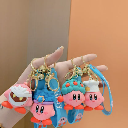 Kirby Cartoon 3D Rubber Keychain with Wristband