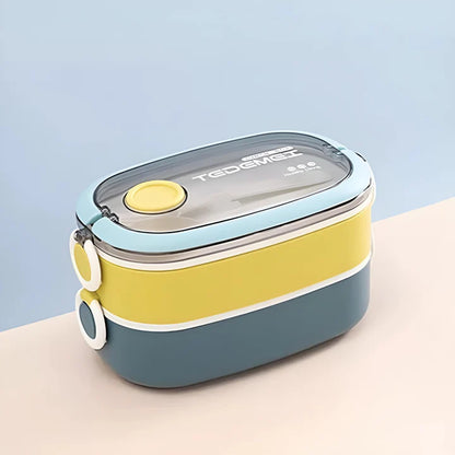 GIBO Stainless Steel Double Layer Bento Lunch Box 1.3L with Cutlery