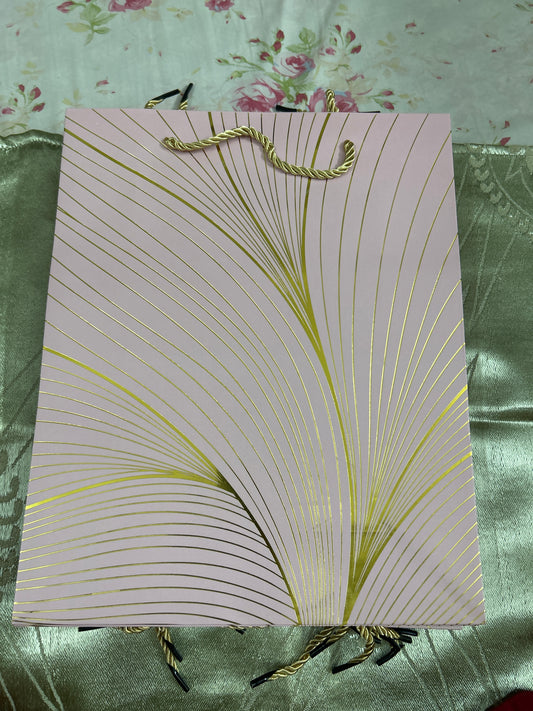 Paper Bag Medium Pink With Golden Lines