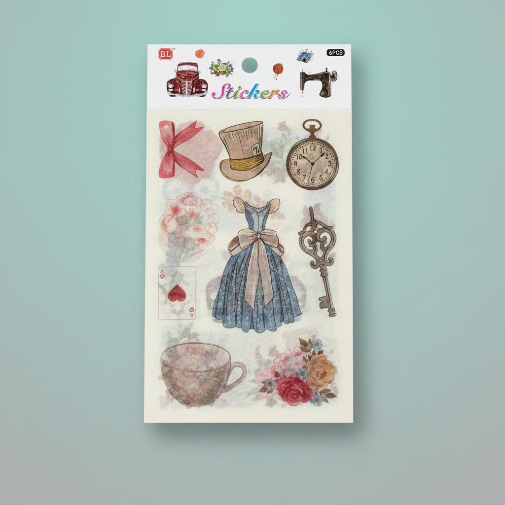 Fancy Sticker set A6 x6 pcs by Gift Hub Mart featuring vintage fashion motifs