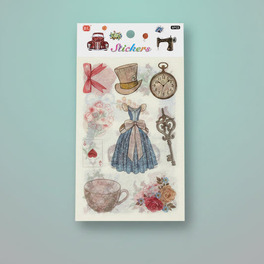 Fancy Sticker set A6 x6 pcs by Gift Hub Mart featuring vintage fashion motifs