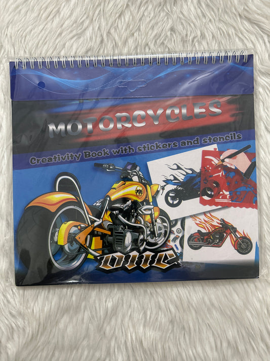 Creativity Book With Stickers & Stencils- Speedy Motor Cycle