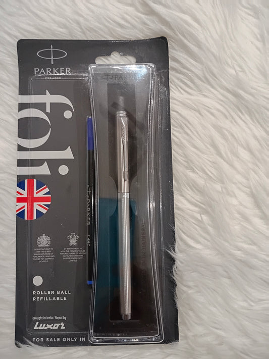Parker Folio Stainless Steel Chrome Trim Roller Ball Pen