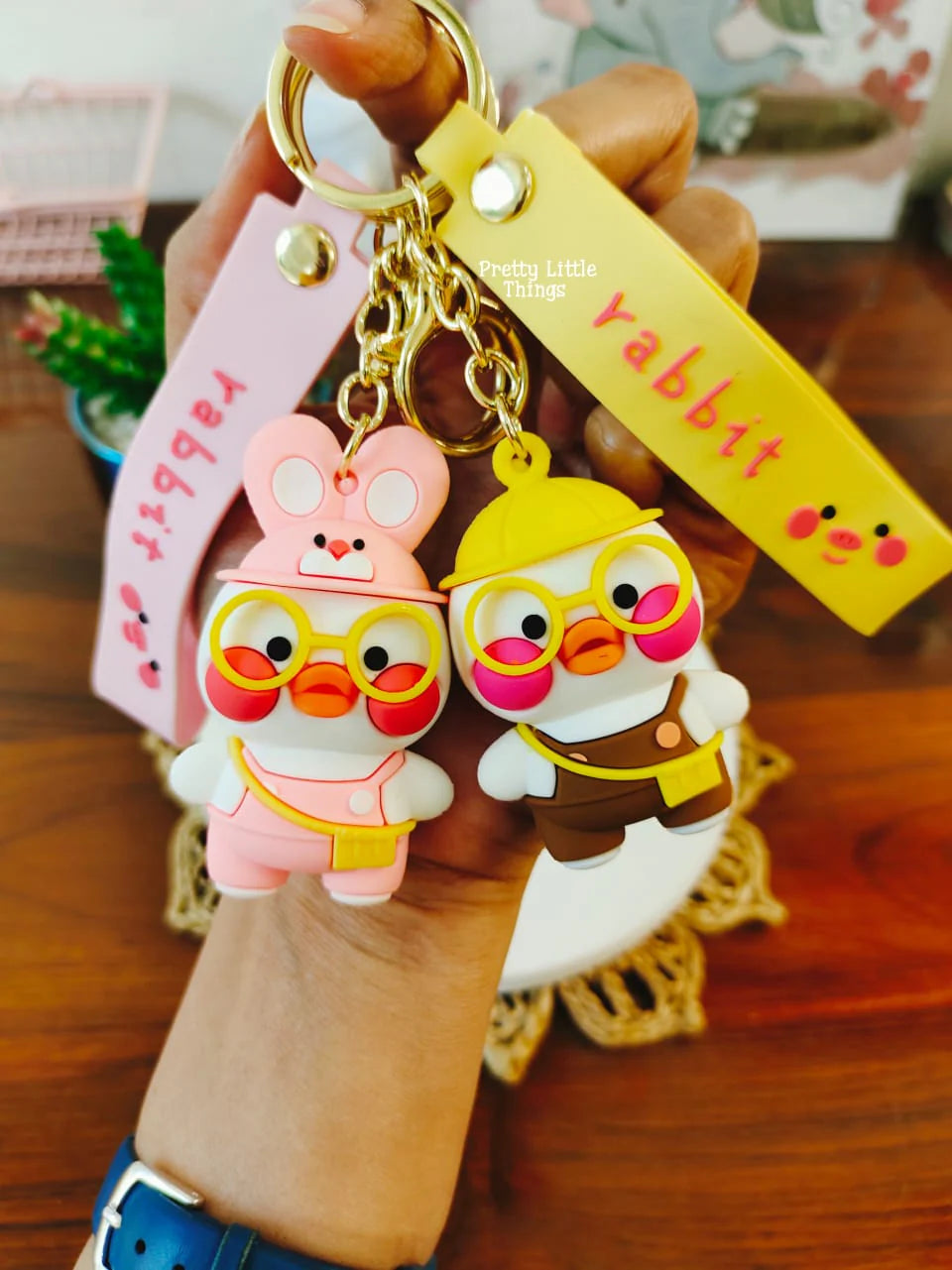 Cartoon Glasses Duck 3D Character Rubber Keychain with Wristband