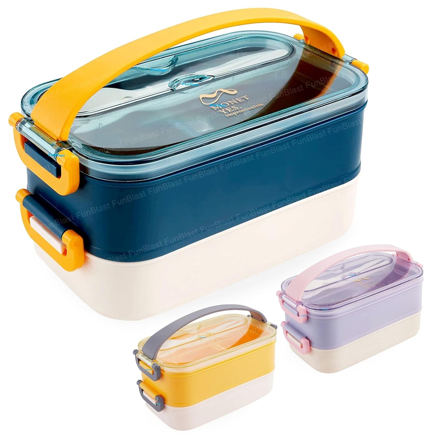 Stainless Steel Double Decker Bento Lunch Box with Handle - Leak Proof Lunch Box with Fork & Spoon (3 Compartment)