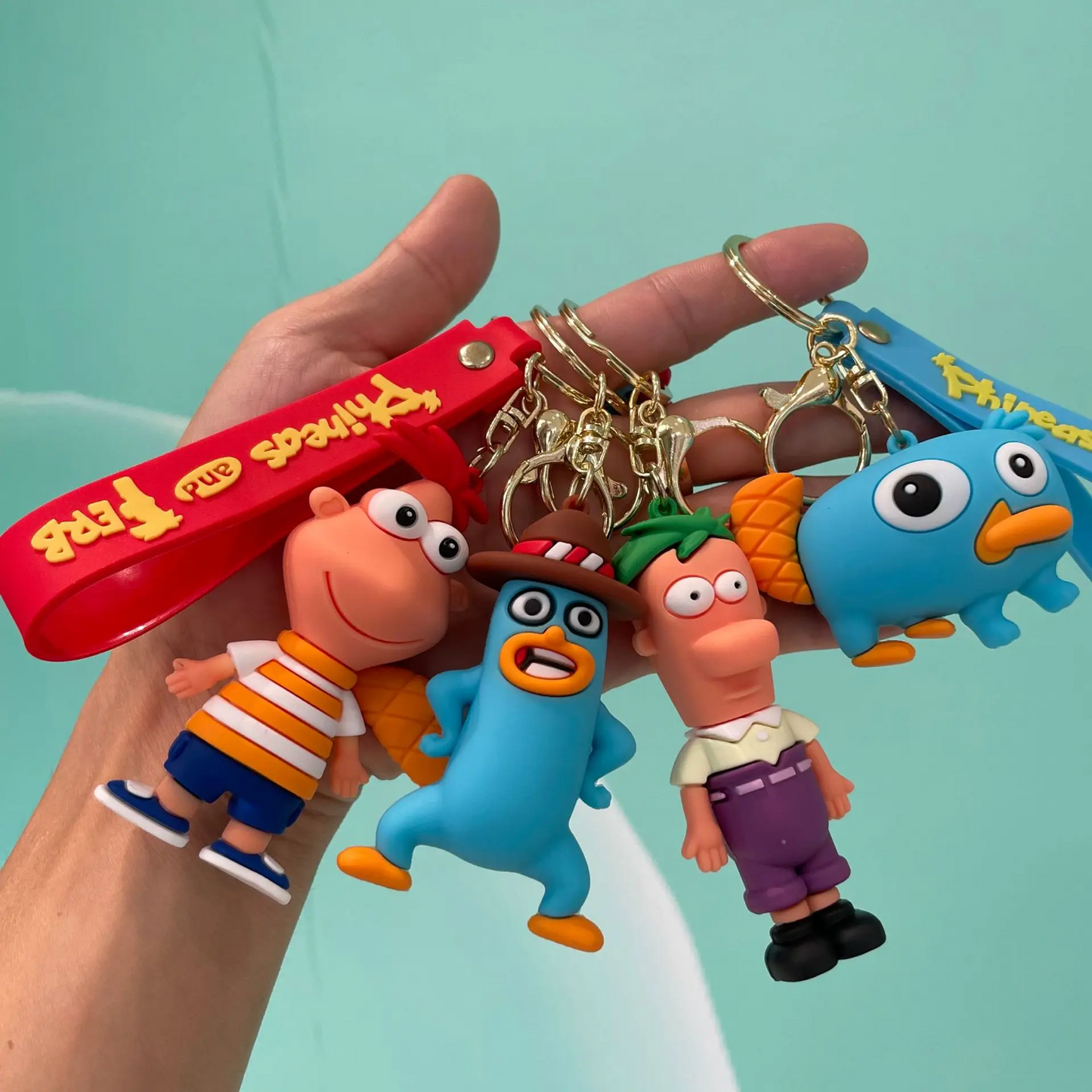 Phineas & Ferb Cartoon 3D Character Rubber Keychain with Wristband