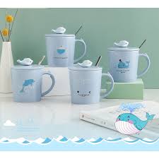 Cute Whale Ceramic Cup with 3D Character Lid and Spoon