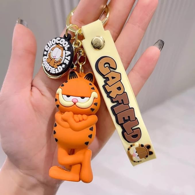 Garfield Cartoon 3D Rubber Keychain with Wristband