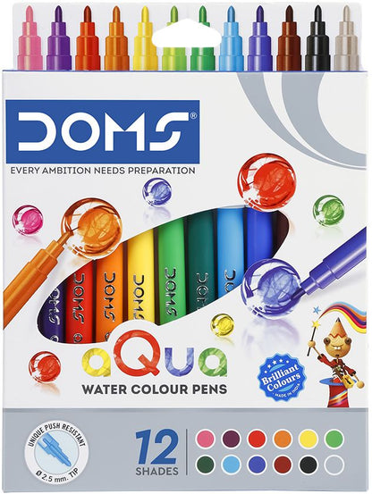 DOMS Aqua Water Colour Pens 12 Shades