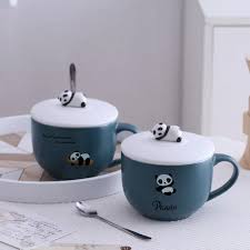 Cute Panda Ceramic Cup with 3D Character Lid and Spoon