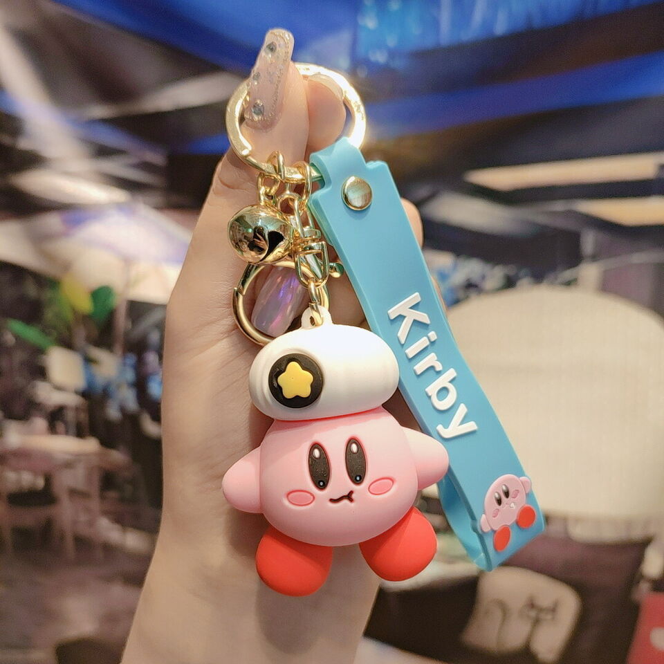 Kirby Cartoon 3D Rubber Keychain with Wristband