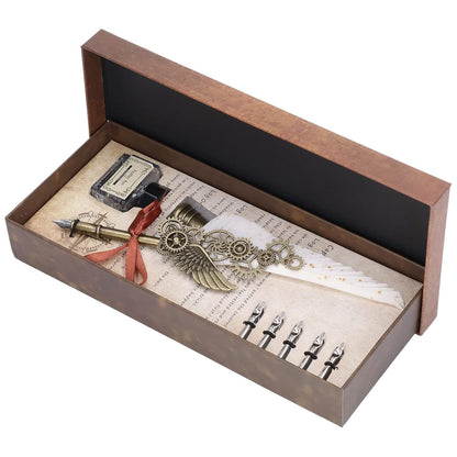 European Style Calligraphy Feather Quill Pen Set with Engraved Nib