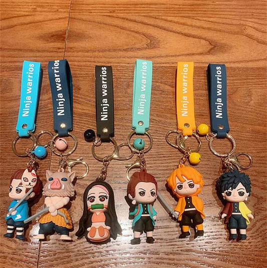 Demon Slayer 3D Character Rubber Keychain with Wristband