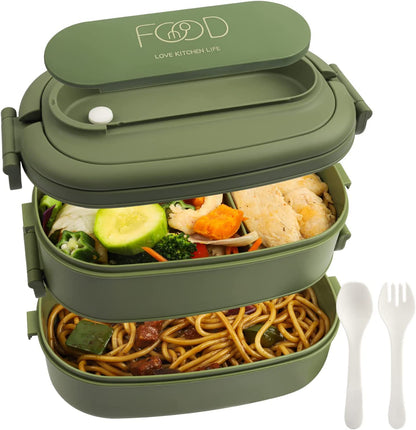 GIBO 2 Layer Leakproof Bento Lunch Box with Cutlery & Handle 1550ML