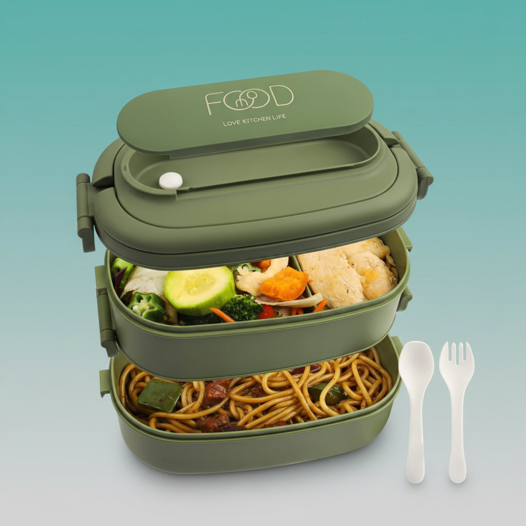 2 Layer Leakproof Bento Lunch Box with Cutlery & Handle- 1550ML (GIBO) by Gifthubmart