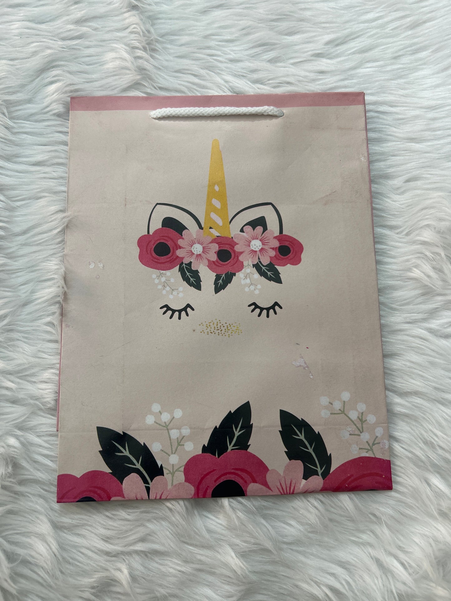 Paper Bag Small Pale Pink Floral Unicorn Print