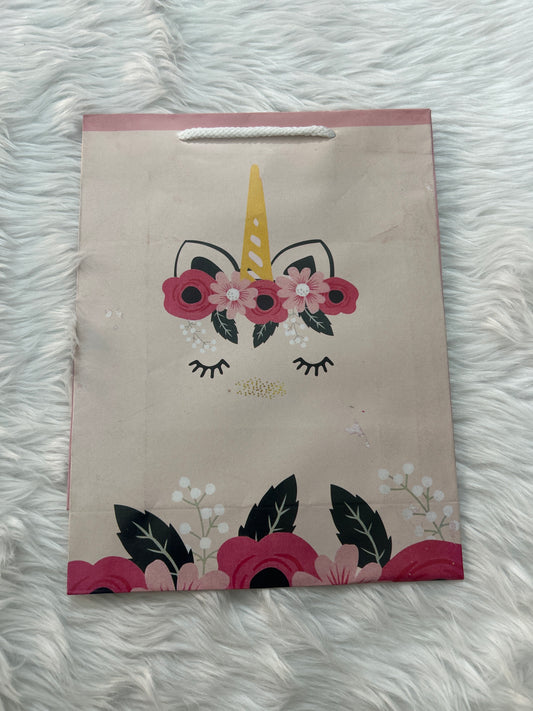Paper Bag Small Pale Pink Floral Unicorn Print