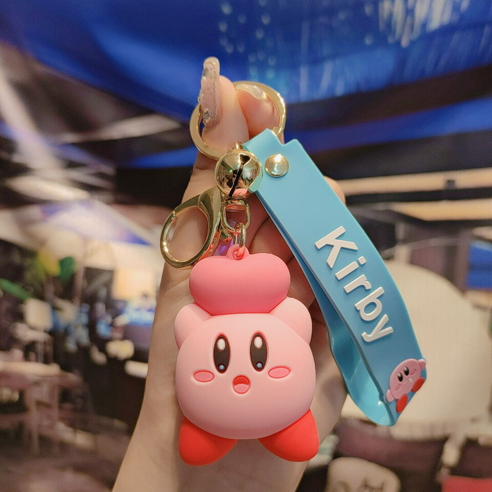 Kirby Cartoon 3D Rubber Keychain with Wristband