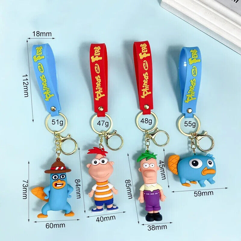 Phineas & Ferb Cartoon 3D Character Rubber Keychain with Wristband