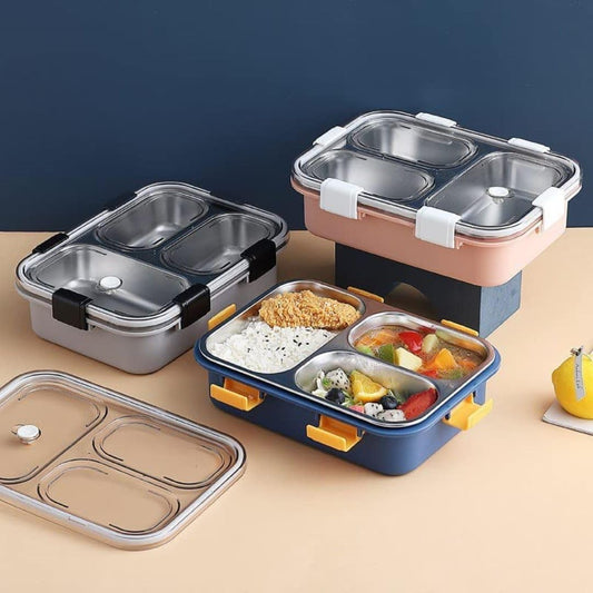 4 Section Stainless Steel Bento Leakproof Lunch Box 900 ML with Spoon & Fork - BPA-Free