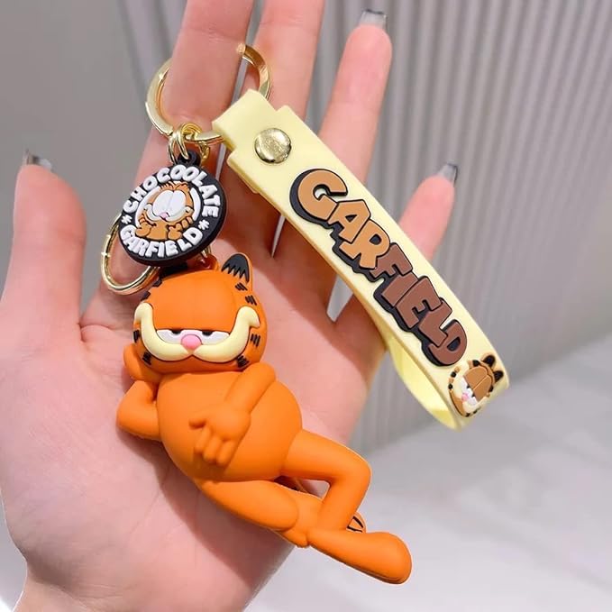 Garfield Cartoon 3D Rubber Keychain with Wristband