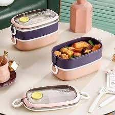 GIBO Stainless Steel Double Layer Bento Lunch Box 1.3L with Cutlery