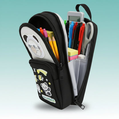 3 Pocket Panda Black Pencil Case by Gift Hub Mart