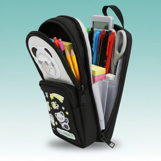 3 Pocket Panda Black Pencil Case by Gift Hub Mart