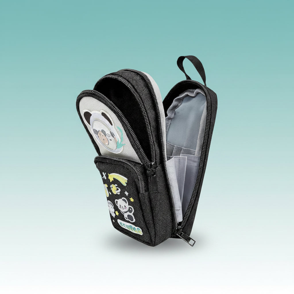 3 Pocket Panda Black Pencil Case by Gift Hub Mart