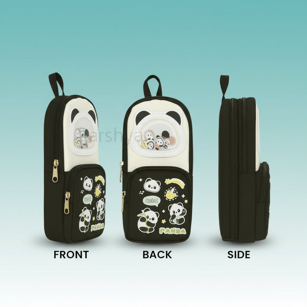 3 Pocket Panda Black Pencil Case by Gift Hub Mart