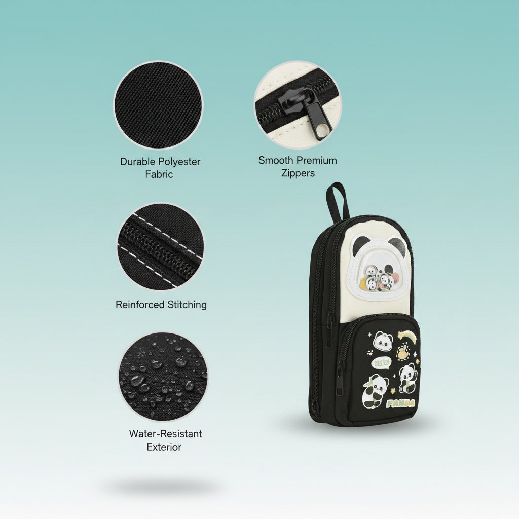 3 Pocket Panda Black Pencil Case by Gift Hub Mart
