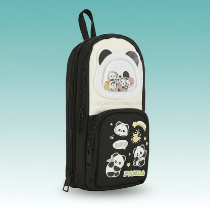 3 Pocket Panda Black Pencil Case by Gift Hub Mart