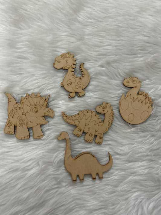 DIY Pre-Marked MDF Cutout- Set Of 5 Dinosaur