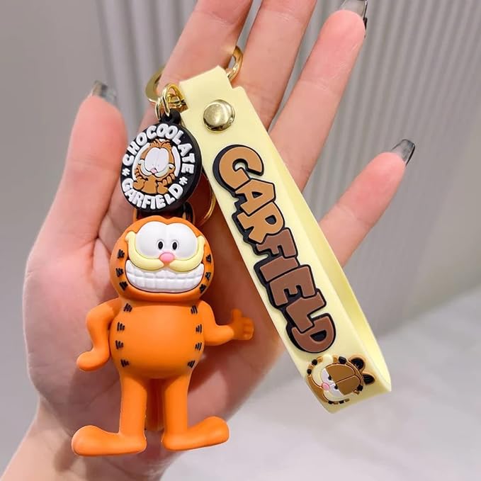 Garfield Cartoon 3D Rubber Keychain with Wristband