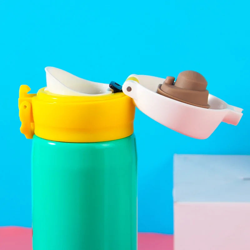 Insulated Stainless Steel Push Water Bottle Pastel Colour with Fruit Theme