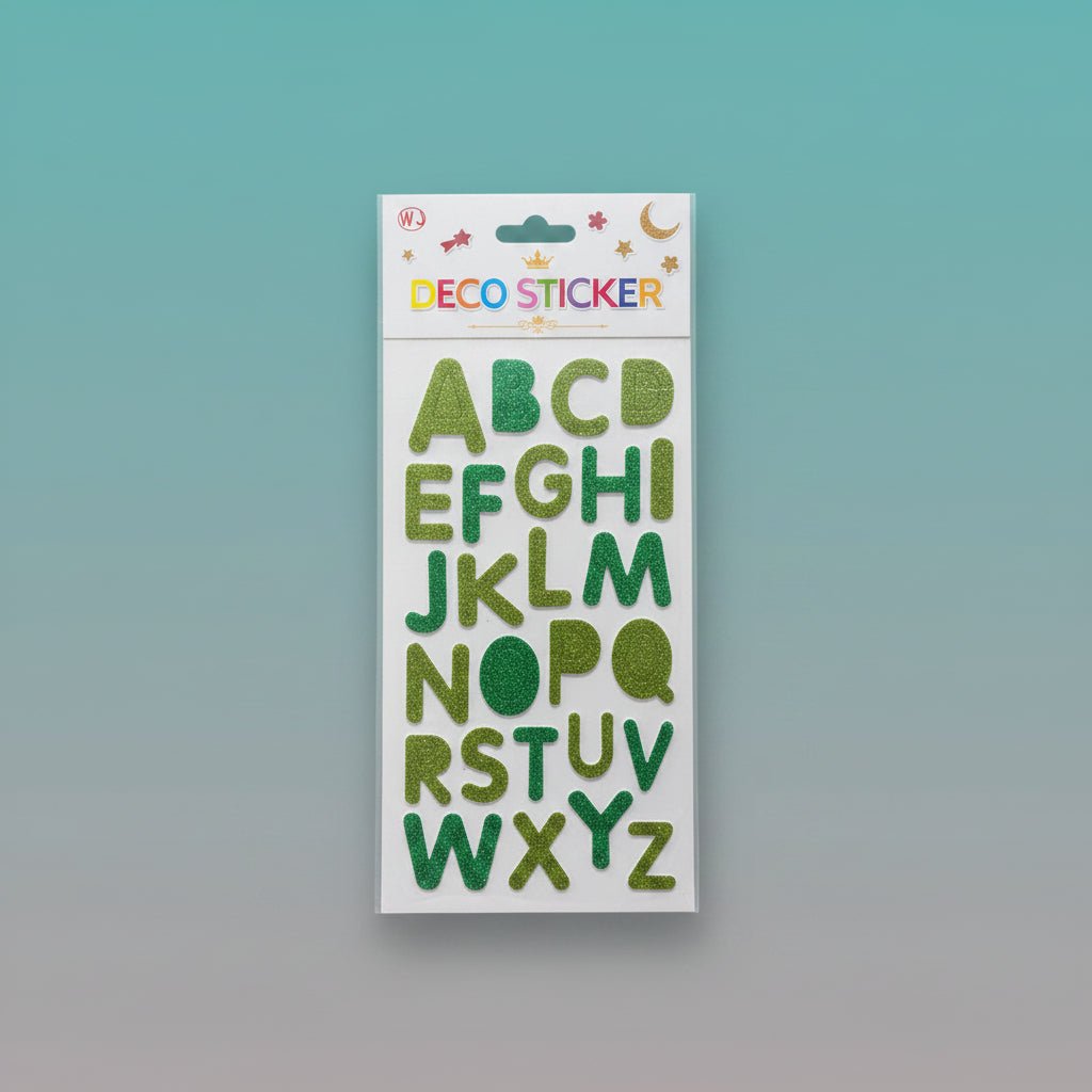 3D Deco Sticker alphabet letters by Gift Hub Mart in glitter green and gold