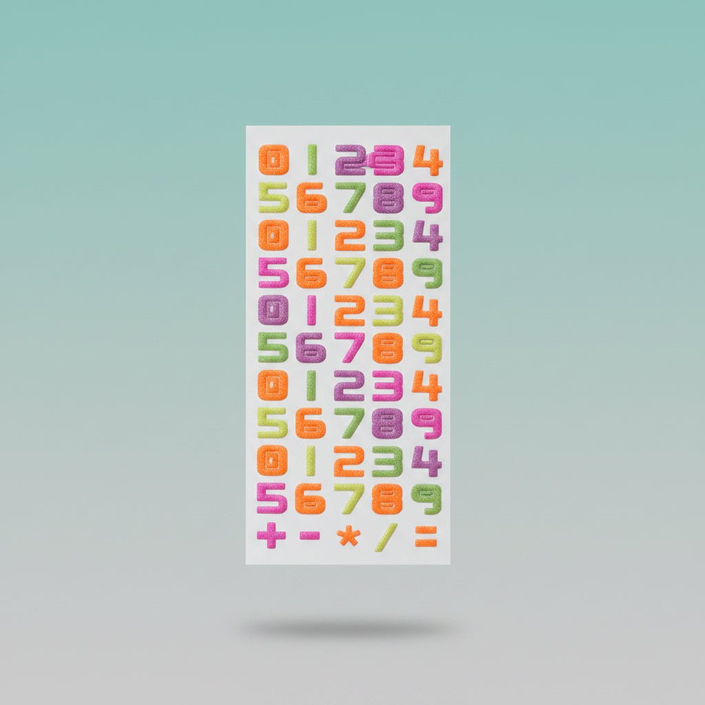 Gift Hub Mart 3D Neon Glitter Sticker set featuring colorful glitter numbers 0–9.