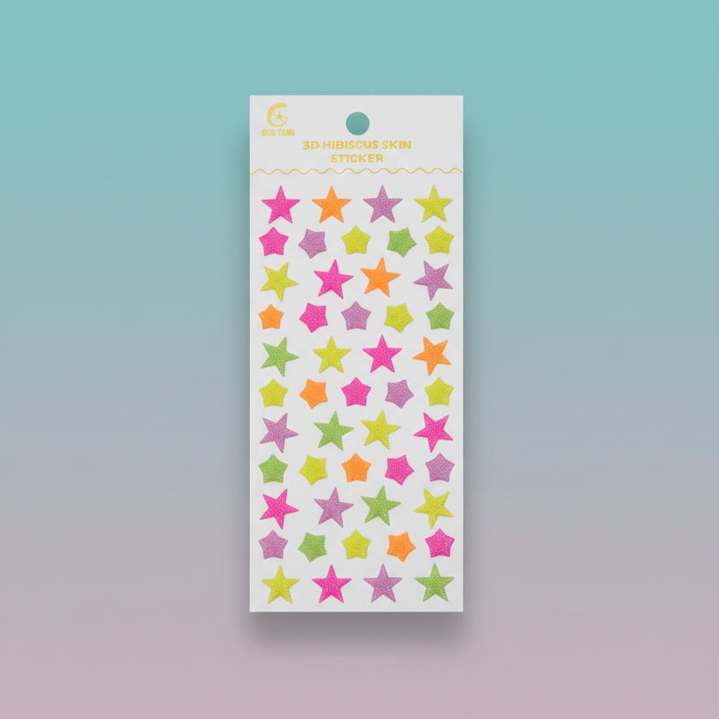3D Neon Glitter Sticker sheet by Gift Hub Mart with multicolor star stickers