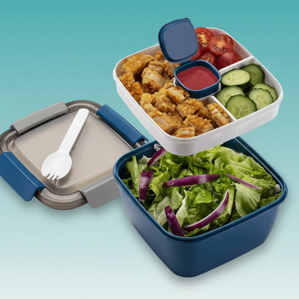4 Compartment Lunch Box with dip container leakproof (Gibo) by Gifthubmart