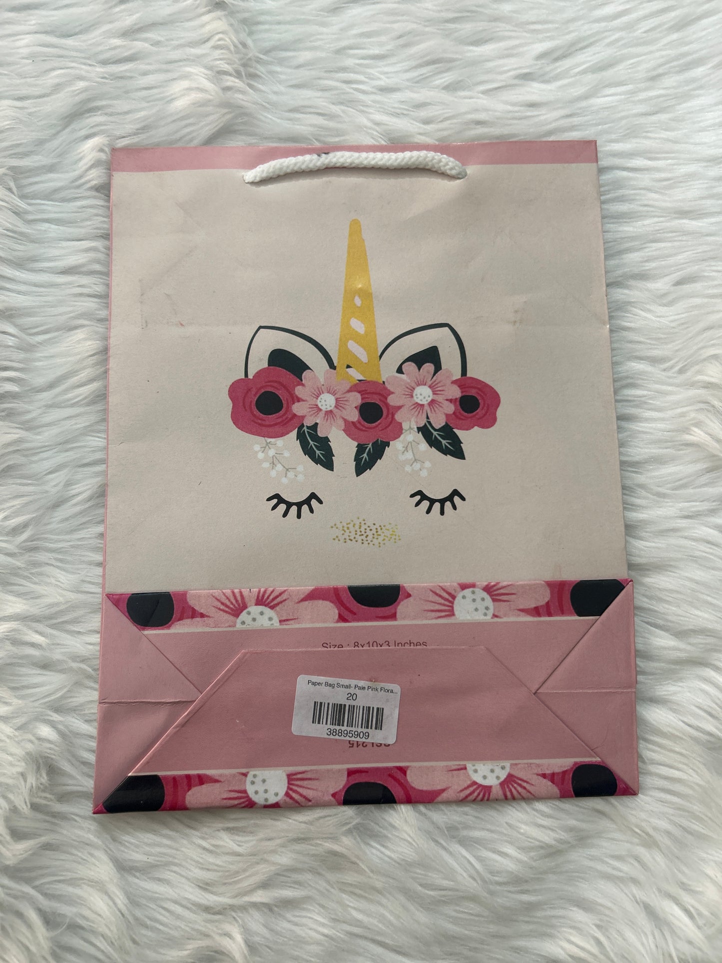 Paper Bag Small Pale Pink Floral Unicorn Print