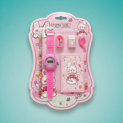 Hello Stationery Set With Watch - Gift Hub Mart pink stationery set